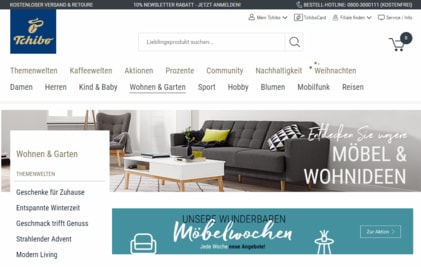 Screenshot Tchibo Onlineshop gemacht vom Billigerals Team